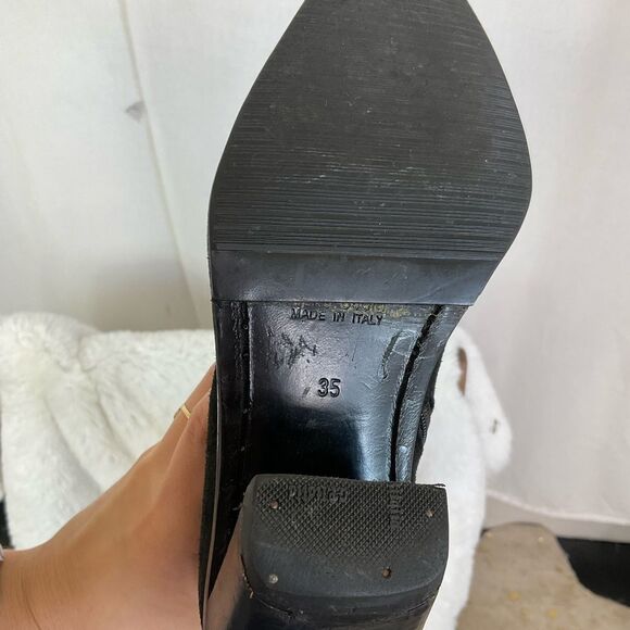 Ann Demeulemeester Suede Leather Square Toe Block Heel Knee High Boots Black 35 - Picture 10 of 15